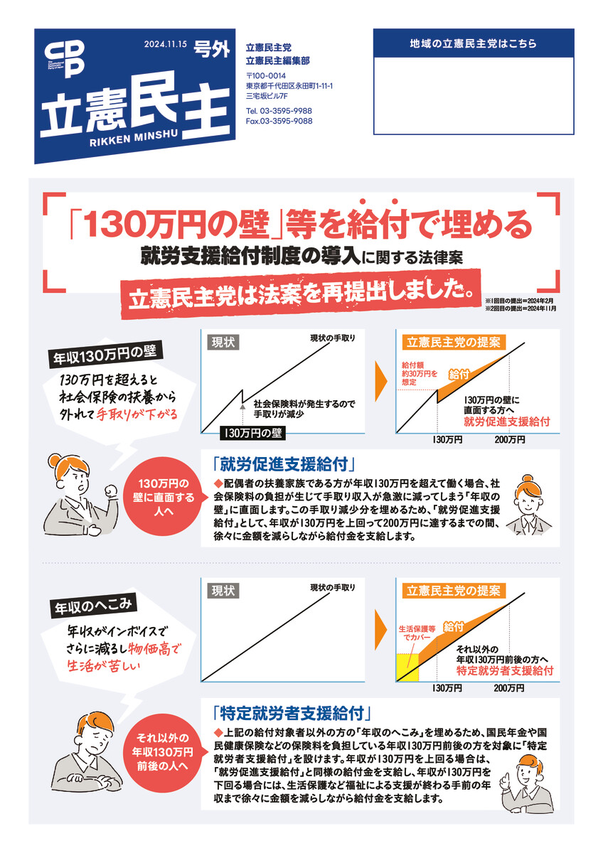 広報紙号外「年収の壁とゆがみ」（法案再提出）編