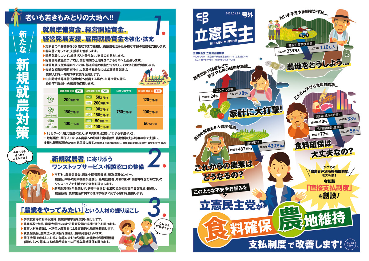 「食料確保・農地維持」支払制度で改善します！[立憲民主号外]